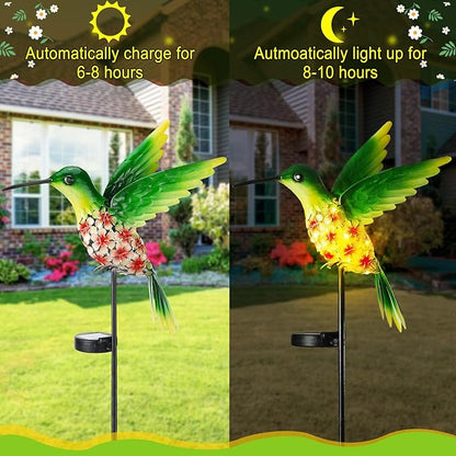 VIHOSE Garden Hummingbird Solar Lights Decor, Cardinal Solar Stake Lights for Outdoor Yard, Metal Red Hummingbird Gift for Women Mom, Waterproof Decorative Warm LED for Outside Yard Lawn Patio Porch