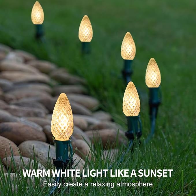 25FT C9 Christmas String Lights Outdoor, 25+1 LED Strawberry Christmas Lights on Connectable Green Wire, 2700K Warm | Lumora