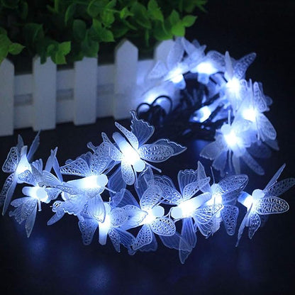 Butterfly String Lights, Waterproof 20FT 30LED Butterfly Solar Light Outdoor Solar Rope Lights Fairy Light Decorative Garden Lights for Cafe Patio Party Garden Wedding (White)
