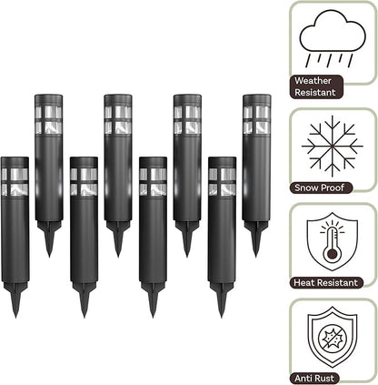 Solar Path Bollard Lights, Set of 8-15.4” Outdoor Stake Lighting for Garden, Landscape, Yard, Patio, Deck, Driveway, Walkway by Pure Garden (Black)