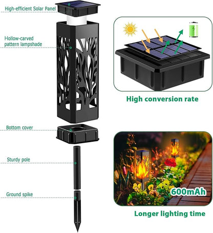 TomCare Solar Lights Metal Flickering Flame Solar Lantern with Pathway Lights