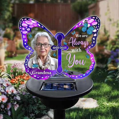 Personalized Memorial Butterfly Solar Light - Custom Photo Memory Acrylic Garden Lights - Decoration Garden Outdoor Grave Light, Sympathy Gifts for Loss of Loved Ones