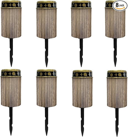 Vintage Wood Grain Solar Lights Outdoor Waterproof Solar Garden Stake Lights for Yard Patio Landscape Lighting Solar-Powered Fairy Lights Pretty Flameless Lights