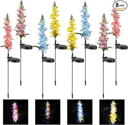 Solar Delphinium Flowers Lights Waterproof Color Lights Upgraded Solar Panel 2 Light Modes Solar Waterproof LED Solar Lights Outdoor for Yard Garden Lawn Pathway Decoration (8)
