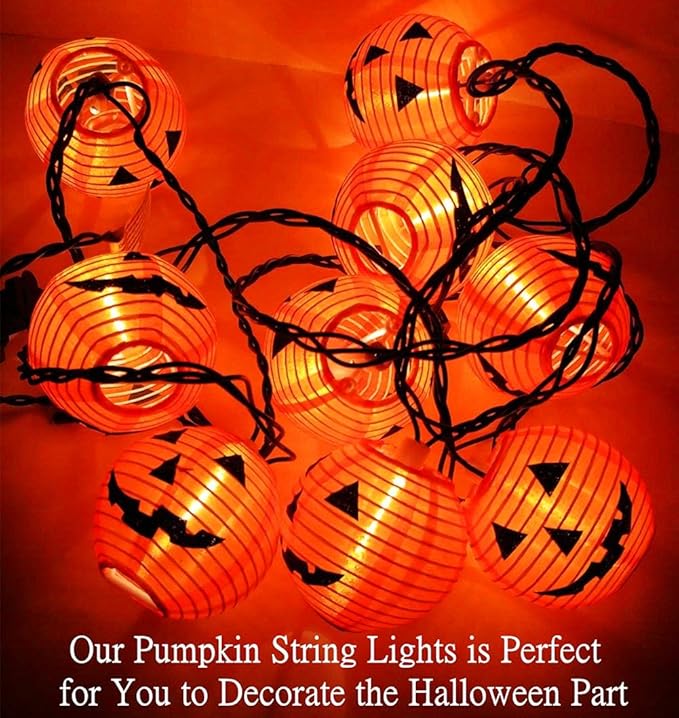 SUNSGNE Halloween Pumpkin Lantern String Lights 8.5Ft Halloween String Lights with 10 Smiling Jack O Lantern Pumpkin for Party Holiday Decor