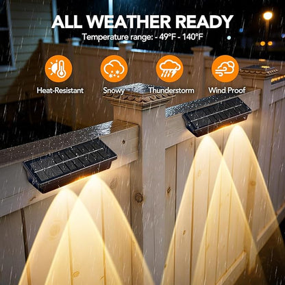 Solar Fence Lights Outdoor,8 Pack Waterproof LED Solar Powered Deck Light with Ultra Bright LED Lens,3000K/4000K/6000K Selectable,12+ Hours Steady Glow for Step,Railing,Backyard,Wall