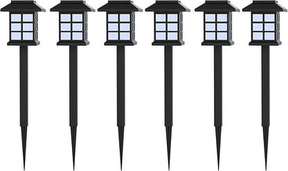 6-Piece Solar Outdoor Lights Set - Weather-Resistant Outdoor Lighting for Path, Landscaping, and Driveway - LED Light Fixtures by Pure Garden (Black)