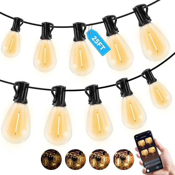 25FT Outdoor String Light with S11 Plastic Bulbs, Low-Voltage LED Patio Lights with App & Remote, Music Sync, 4 | Lumora