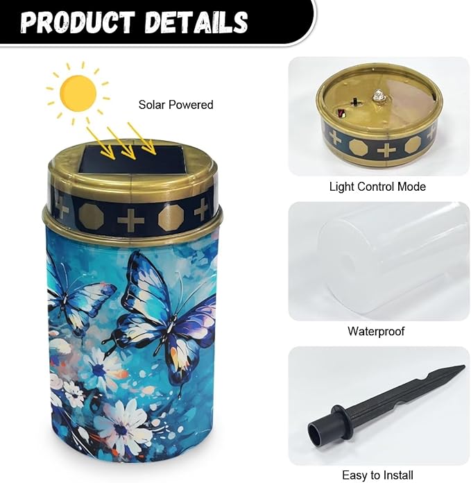 ZOUTAIRONG Solar Light for Cemetery Grave Solar Garden Lights Landscape Lighting & Accessories Solar Pathway Lights Outdoor Cemetery Solar Lights for Grave Solar Lights Butterfly