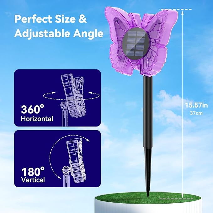 Solar Butterfly Lights Outdoor-Color-Changing 3D Glow-2-in-1 Wall & Ground-Butterfly Lights for Outside-Waterproof Garden Decorations for Patio Lawn Yard Fence Backyard Decor (6 Pack)