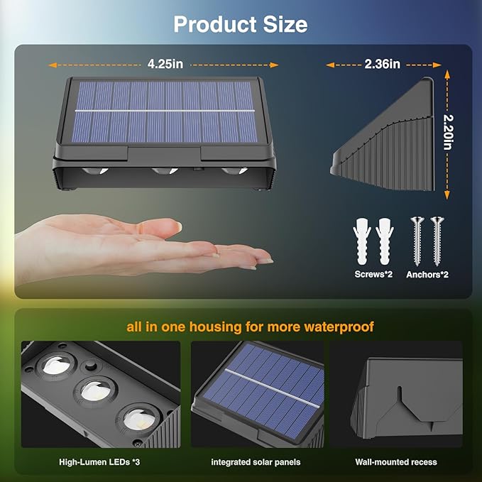 Onforu Solar Fence Lights,8 Pack Solar Lights Outdoor,3 Modes (Warm/Neutral/Cool White) for Outside,Dusk to Dawn Outdoor Lighting,IP65 Waterproof Deck Lighting for Patio,Step,Backyard,Railing,Wall