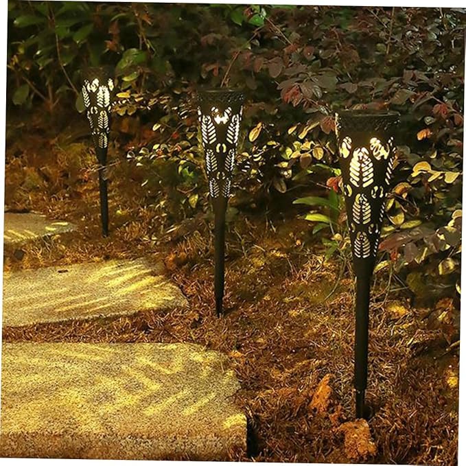 GLEAVI 4pcs Solar Pathway Lights Outdoor Garden Lawn Yard Patio Decorative Waterproof Solar-Powered LED Landscape Lighting with Warm Light Hollow Plastic Design