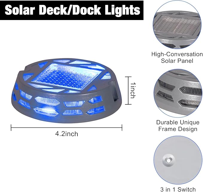 Solar Deck Lights Outdoor Driveway Marker Dock LED Light,3 Lighting Modes,Warm/Bright White and Blue IP67 | Lumora