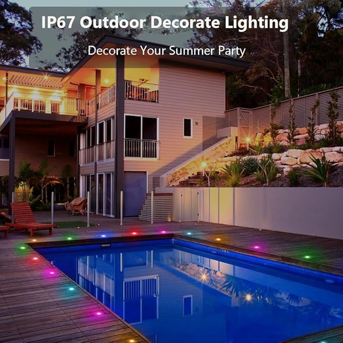 Sumaote LED Deck Lights Kit, 30Pack 1.22" WiFi RGBW+IC Multicolor Dynamic Recessed Low Voltage Deck Lighting Work with Alexa/Google Home, IP67 Waterproof 12V Step Lights Outdoor for Garden Yard Stair