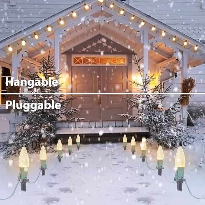 Brightown Strawberry C9 Christmas Pathway String Lights, 25.7 Feet C9 Walkway Lights with 20 Clear Bulbs and Stakes, Connectable Christmas Lights Outdoor Decoration for Outside Lawn, Warm White