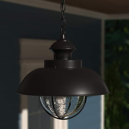 VAXCEL Harwich 1 Light Black Coastal Outdoor Barn Dome Pendant Clear Glass