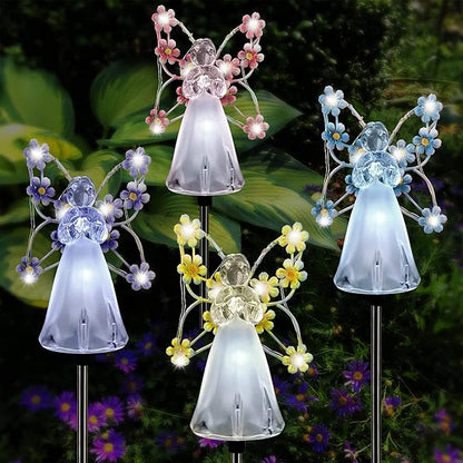 Solar Garden Lights 2pcs Fairy Garden Ornaments Outdoor Solar Pathway Lights, Flower Fairy Resin Figurine Lamp for Courtyard Lawn, Commemorate Gift (Color : Yellow)