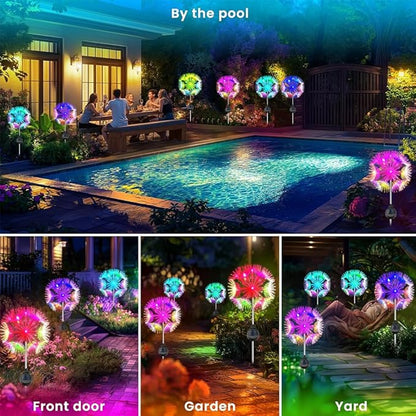 2 Pack Solar Garden Lights, LED Dandelion Light, IP44 Waterproof Solar Firework Light for Halloween Yard Garden Decorations, Waterproof LED Sparkler for Patio Pathway Walkway