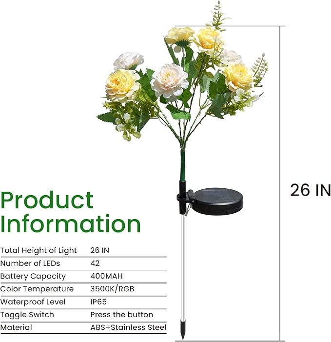 6 Pack Solar Garden Lights Outdoor, 42" Tall 42 LEDs Hibiscus Solar Flower Lights, IP65 Waterproof Decorative Landscape Lighting for Pathway Patio Yard Walkway Decor (Warm White)