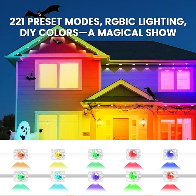 Permanent Lights for Outside House, 50 FT RGB Women's Day Outdoor Lights, App, Bluetooth Music, Ip67, Christmas Permanent Led Outdoor Lighting for Soffit Fence Garage Landscape Patio.