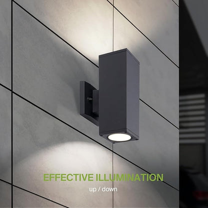 ASD 2 Light Square LED Indoor & Outdoor Wall Light Fixture | 18W 1900LM 3000K-5000K 120V Cylinder Up Down Lights | Dimmable Exterior Wall Sconce | Front Door, Porch, Patio | Black, ETL