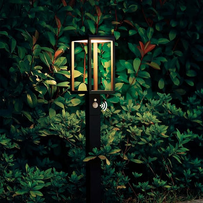 Solar Landscape Path Lights 32in Outdoor Waterproof Modern Driveway Lights,LED Motion Sensor Garden Lamp Bollard Light 3000K 600LM for Walkway Yard Patio Lawn,Black