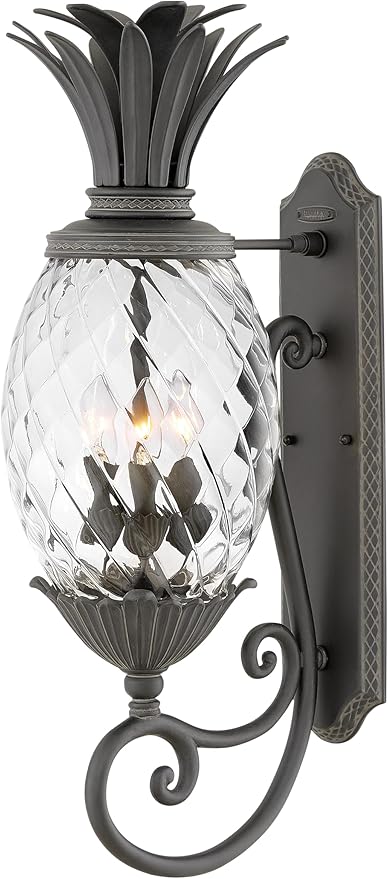 Hinkley Plantation Large Wall Mount Outdoor Lantern - Aluminum, Clear Optic Glass Shade, Pineapple Theme - Museum | Lumora