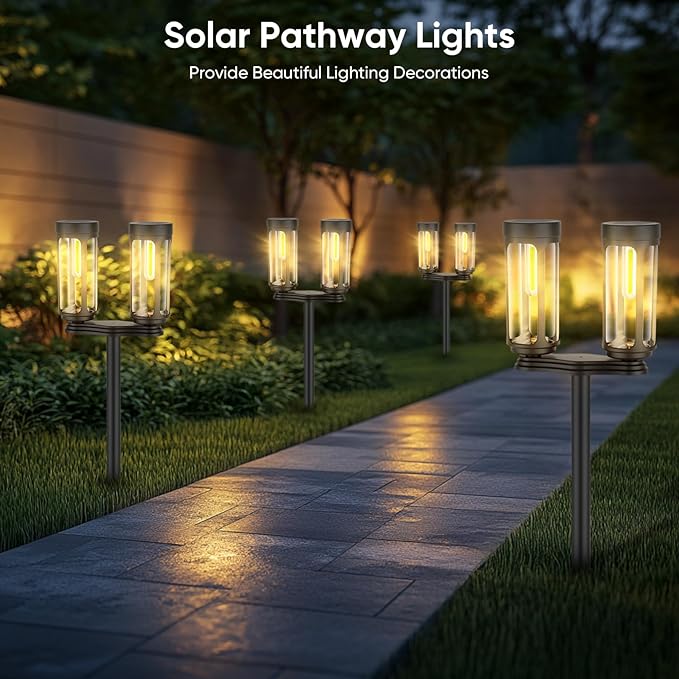 Solar Pathway Lights Outdoor, 8 Pack Bright Waterproof IP65 LED Solar Garden Lights with Auto On/Off, 10 Hours Lighting for Yard, Patio, Walkway, Driveway, Landscape Decor Warm Light