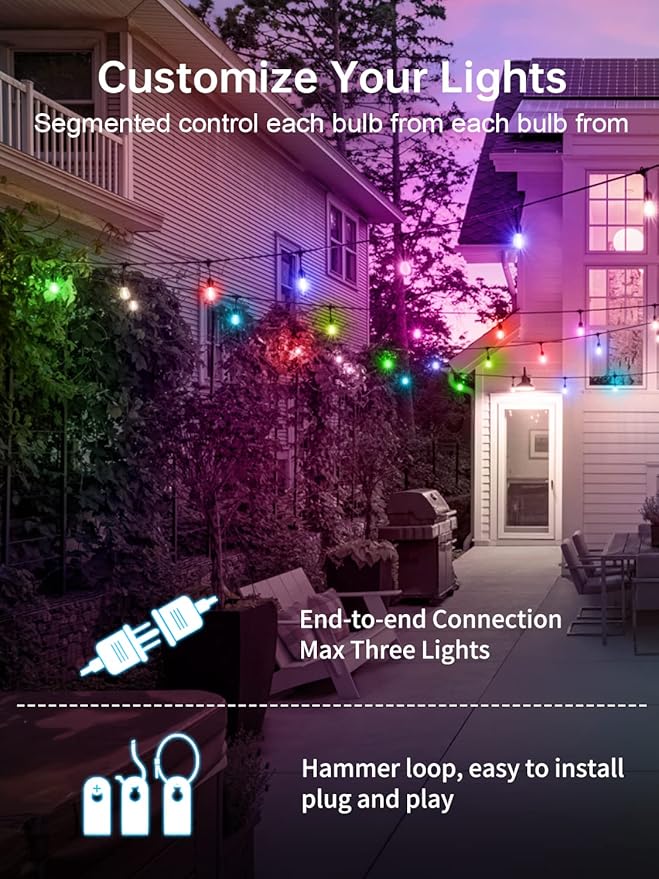 Commercial Grade 96FT LED Outdoor String Lights with Remote Control - 30 Shatterproof Bulbs Waterproof Color Changing Christmas Lights, Dimmable for Patio, Garden, Wedding Decor