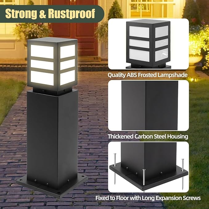 2Pack Landscape Path Lights 24" IP65 Waterproof Bollard Lights, Heavy Duty Steel Stable Widened Base E27 Lamp Holder, Modern Outdoor Path Lights Bollard for Lawn, Patio, Courtyard, Driveway, Lozenge