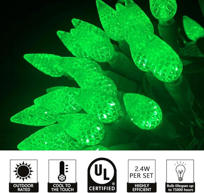 UL Listed 50 Count C6 Led Christmas Lights,C6 Strawberry Lights Bulbs,Outdoor Led String Lights for Garden Patio Halloween Christmas Trees Decoration,17 Feet Green Wire (Green)
