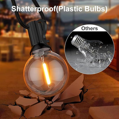 GPATIO Outdoor String Lights, 50FT G40 Bulbs Shatterproof Patio Lights, Waterproof Dimmable Hanging Outdoor Lights, Connectable LED Outside Lights for Backyard Yard Gazebo Porch Party