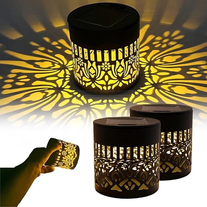 Decorative Solar Mandala Lights, Solar Mandalas Garden Lights Outdoor, New Metal Solar Powered Outdoor Deck Step Wall Light, Waterproof, for Garden Post Patio Backyard Yard Decor (Peony,2Pcs)