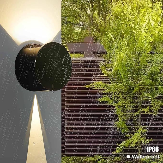Kawell 8W Modern LED Wall Sconce Light Up Down Waterproof Outdoor Wall Lamp Indoor Hardwired for Bedroom Bathroom Hallway Stairs Porch, Black 3000K