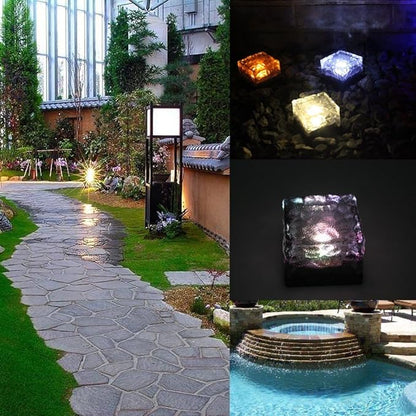 JKLcom Solar Ice Cube Path Lights in-Groud Buried Lights Solar Powered Crystal Brick LED Night Lamp for Garden Courtyard Pathway Patio Pool Pond Outdoor Xmas Decoration(Colorful),2 Pack