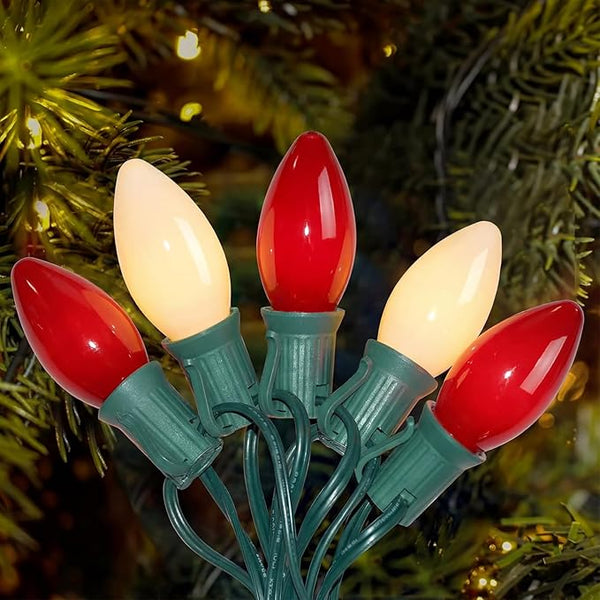 Christmas Multicolor String Lights, Vintage red White Christmas Decor with 26 Red/White Bulbs, 25FT UL Certified C9 | Lumora