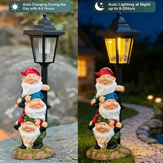 Solar Garden Gnomes Statue, Solar Gnomes Figurine Light with Welcoming Signs, for Outdoor Landscape,Lawn Courtyard | Lumora