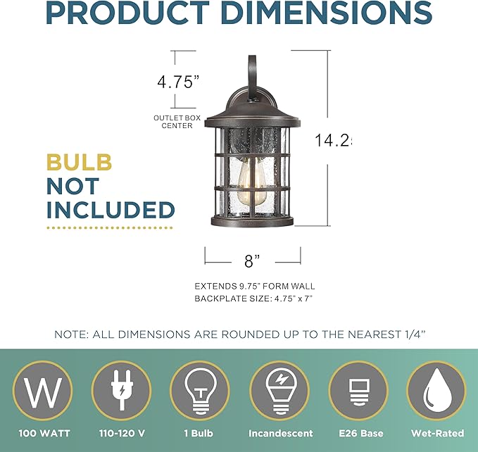 Quoizel Crusade Outdoor Wall Lantern, Coastal Armour 14.25 Inch 1-Light Palladian Bronze Wall Sconce, Clear Seeded Glass, 100W Exterior Wall Lantern Fixture, Outside Lights for Patio, Porch or Garage