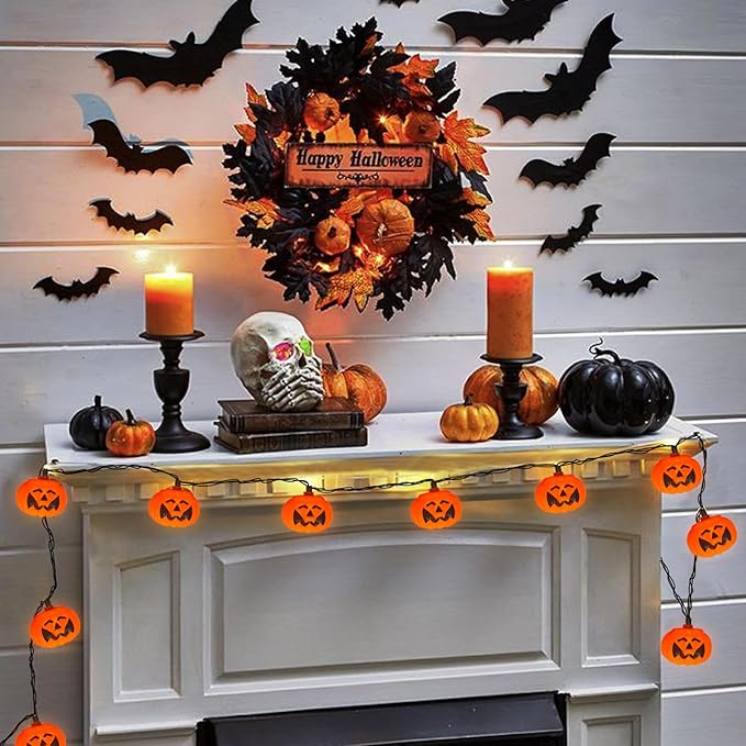 SUNSGNE Halloween Pumpkin String Lights 8.5ft Orange Hanging Decorative String Lights with 10 LED Pumpkin for Indoor Outdoor Halloween Party Window Bedroom Decor
