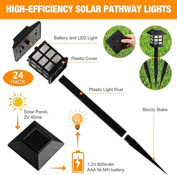 Treela 24 Pack Solar Pathway Lights Outdoor Waterproof LED Solar Powered Landscape Lights Decor for Yard Garden Patio Lawn Driveway Walkway Sidewalk Pathway Outdoor