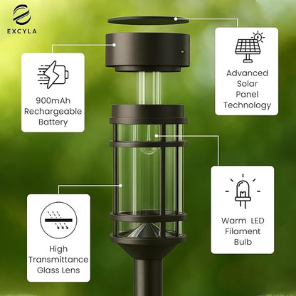 Solar Pathway Lights| Outdoor Garden Lights | Waterproof & Weather-Resistant | Energy-Efficient with High Transparency Glass | Durable & Elegant Design| High Impact Resistance| Pack of 8