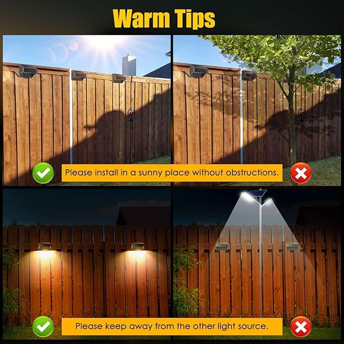 AMKI Solar Lights Outdoor, 4 Pack Solar Fence Light Waterproof with 4 Modes, Warm White & RGB Color Changing Solar | Lumora