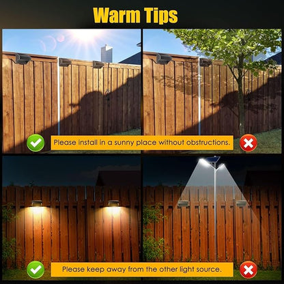 AMKI Solar Lights Outdoor, 4 Pack Solar Fence Light Waterproof with 4 Modes, Warm White & RGB Color Changing Solar Outdoor Wall Lights Deck Light for Backyard, Railing, Garden, Pathway, Fence, Black