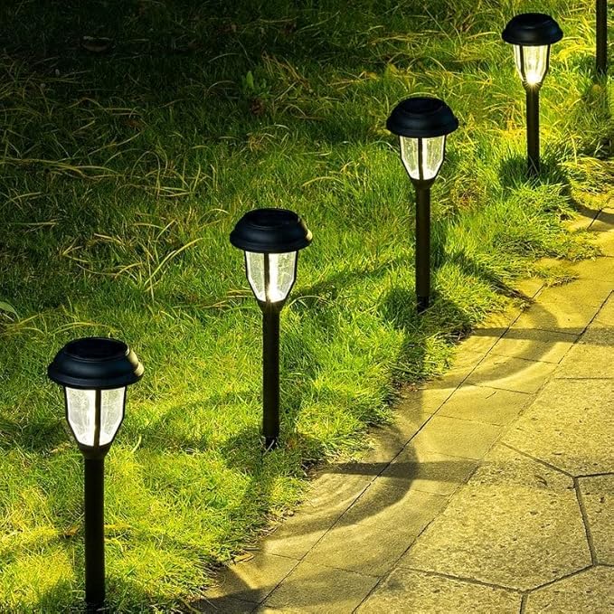 Solar Pathway Lights Outdoor Garden Warm White Led 8 Pack Black Led