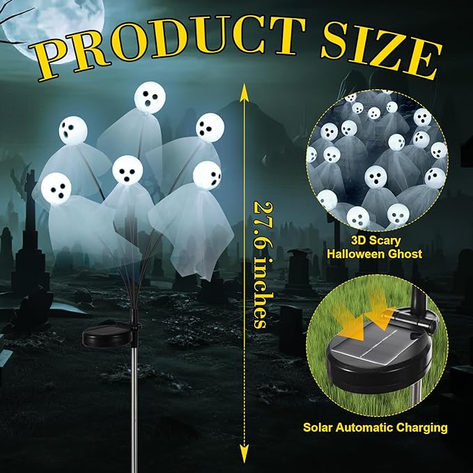 VIHOSE 6 Packs Halloween Solar Lights Outdoor 36 LED Solar Ghost Pathway Lights Waterproof Spooky Ghost Path Light Outdoor Halloween Decorations for Outside Garden Lawn Yard Decors (White)