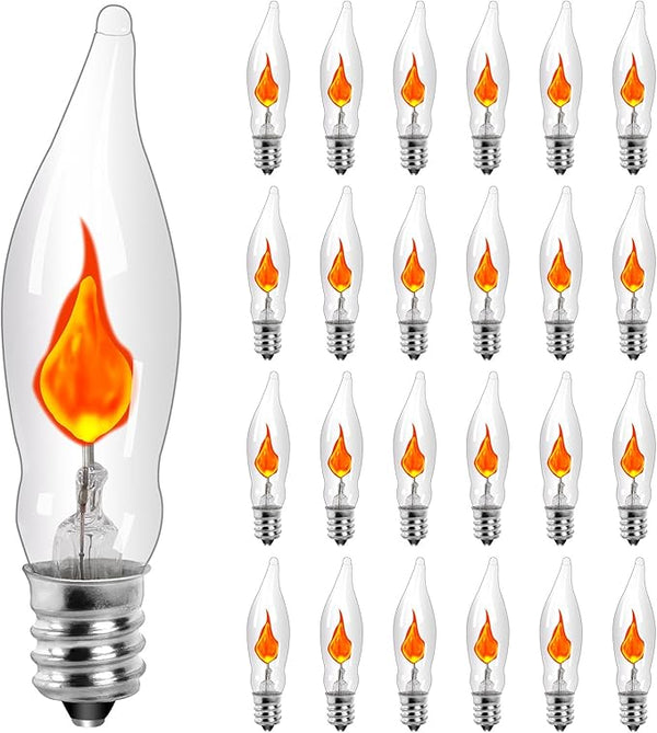 25-Pack Flickering Flame Light Bulbs, E12 Candelabra Base for Halloween & Christmas - Incandescent Outdoor Bulb | Lumora