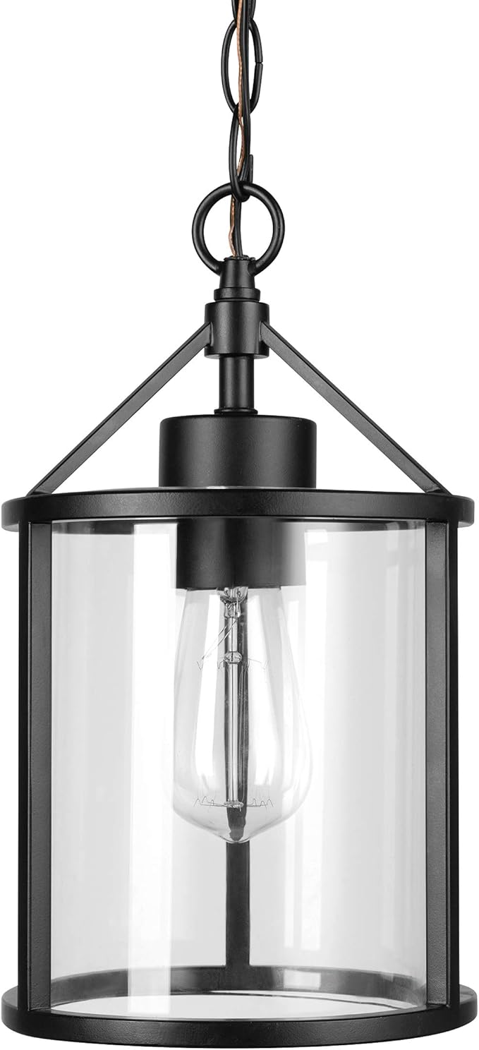 Globe Electric 44619 1-Light Outdoor Pendant, Black, Clear Glass Shade, Bulb Included | Lumora