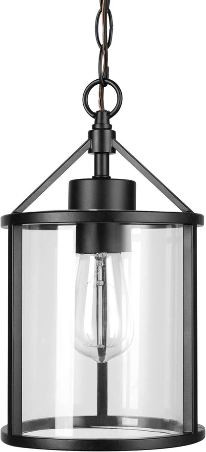 Globe Electric 44619 1-Light Outdoor Pendant, Black, Clear Glass Shade, Bulb Included