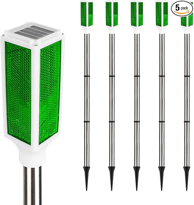 5 PCS Solar Driveway Markers, Solar Powered Driveway Lights on Poles, Outdoor Landscape Reflectors for Snow Road, Yard, Parking Lot, and Sidewalk (Green)