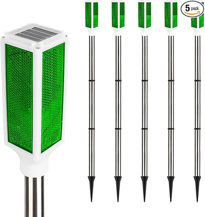 5 PCS Solar Driveway Markers, Solar Powered Driveway Lights on Poles, Outdoor Landscape Reflectors for Snow Road, Yard, Parking Lot, and Sidewalk (Green)